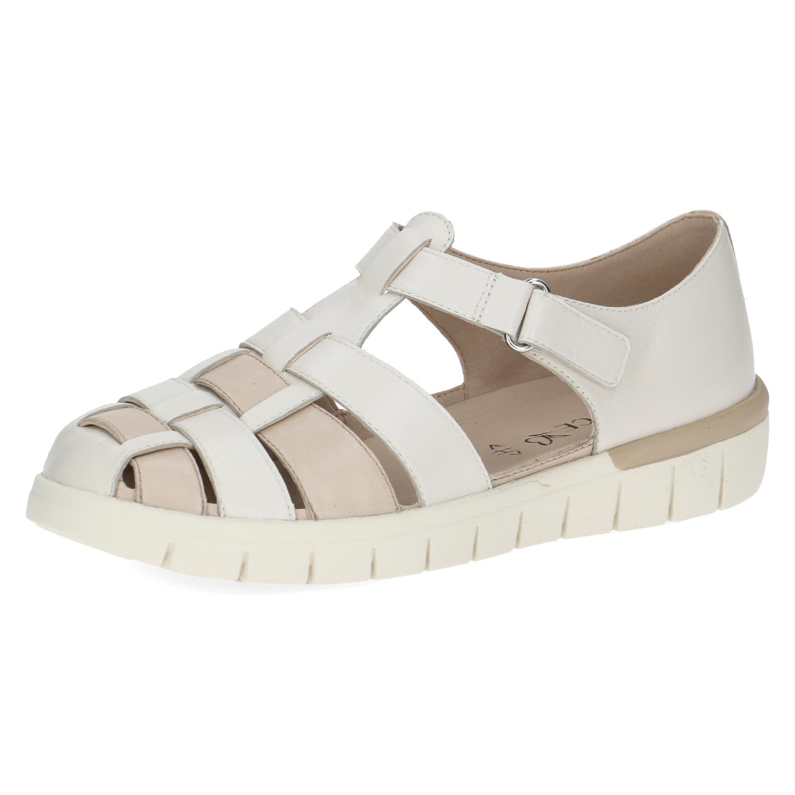 CAPRICE Comfort Women Sandals Flat Leather with Hook-and-Loop Closure, White (Offwhite/Beige), 4 UK