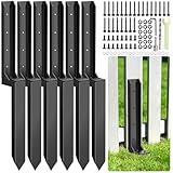 6 Pcs Fence Post Repair, Heavy Duty Fence Post Kit Anchor Ground Stakes for Repairing Tilted, Broken Wood Support