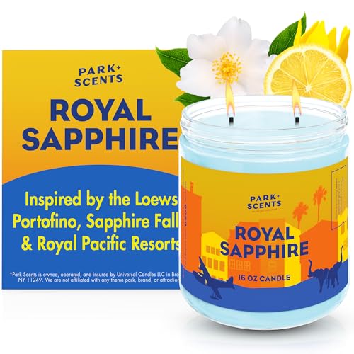Royal Sapphire Theme Park Resort Hotel Candle - Jasmine Citrus Amber Ylang Ylang Luxury Vegan Soy Wax Blend Handmade in USA - Birthday Gifts for Women, Hostess, Sister, Best Friend (16 oz. Glass Jar)
