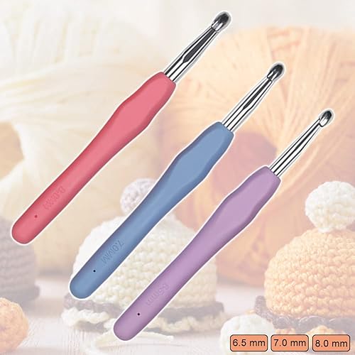 Miniatura 2 de QLRFFLJOY Juego de 3 agujas ergonómicas de ganchillo de 0.256in, 0.276in, 0.315in, herramientas de tejido de hilo para tejer suéteres, guantes,