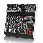 SIKUING 4 Channel Professional Portable Audio Mixer,320 DSP Effects+7-Band Equalizer,Bluetooth Sound Card+48V Phantom Power,USB Interface,for PC Recording,Karaoke Studio Effects,and Streaming Playback