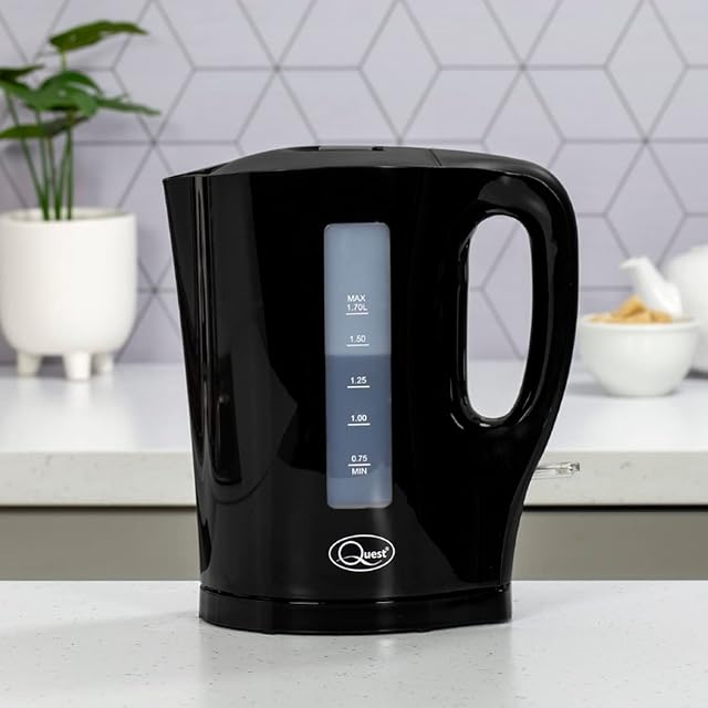 Quest 35109 1.7 Litre Kettle / Cord Storage / Spout Filter / Water Level Indicator / BPA Free / Automatic Cut-Off / Black Colour
