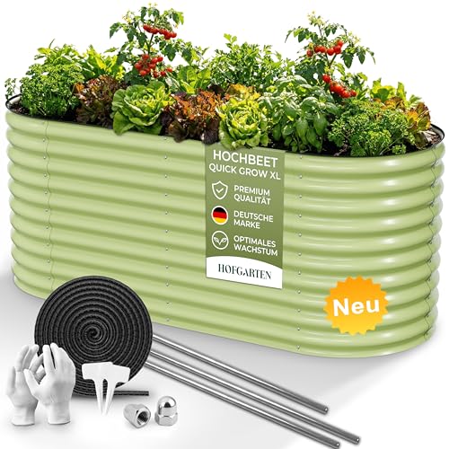 HOFGARTEN Hochbeet Metall - Hochwertiges Gartenbeet aus Zn-Al-Mg Stahl - wetterfest & rostgeschützt - Ergonomisches Gärtnern - Modell QuickGrow XL