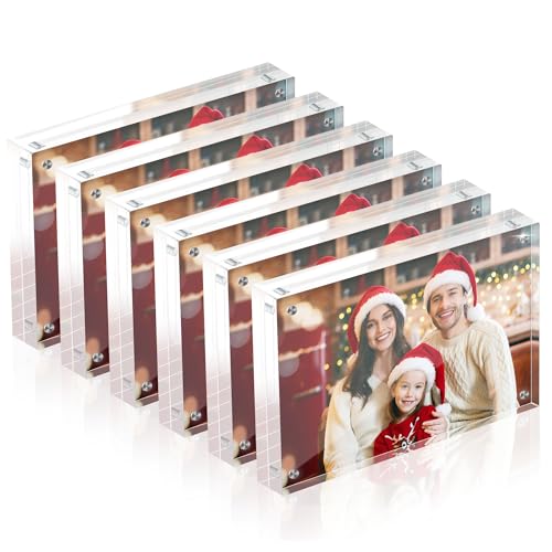 Fisnish 4x6 Acrylic Picture Frame Set of 6 20mm Thick Double-Sided Transparent Magnetic Frameless Photo Frame Desktop Freestanding Display for Office or Home Decor