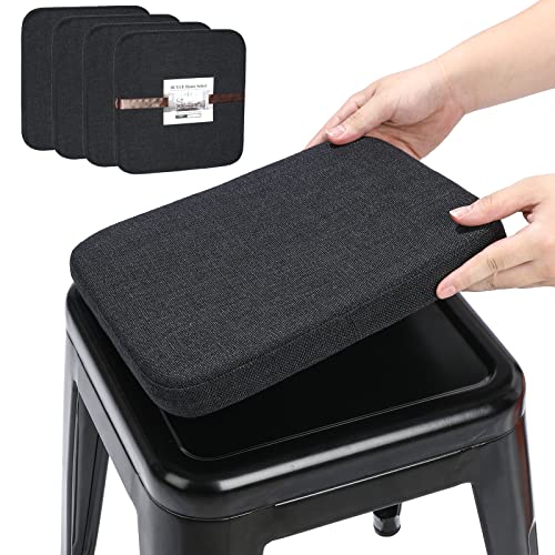Image of BUYUE Friendly Woven Fabric Magnetic Bar Stool Cushions Set of 4, Enhanced Anti-Slip Breathable Small Chair Seat Pads for Cafe Bistro Stackable Metal Stools (Square, Black, 4 Counts)
