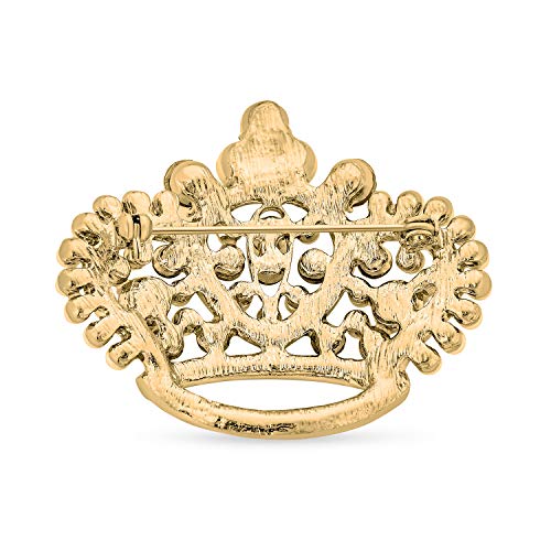 Image of Bling Jewelry Large Statement Fashion Crystal White Simulated Pearl Wedding Queen Princess Crown Brooch Pin For Women Gold Tone Rhodium Plated