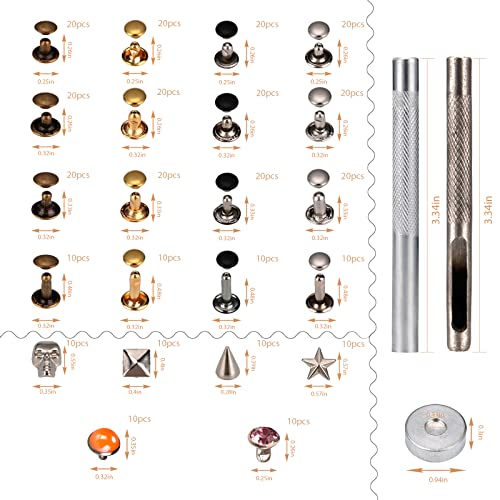 Leather Rivets, 340 Sets Leather Rivet Kit, 10 Rivet Styles, Brass Rivets For Leather And Fabric, Double Cap Rivets, With A Full Set Of Setting Tools #TOP2