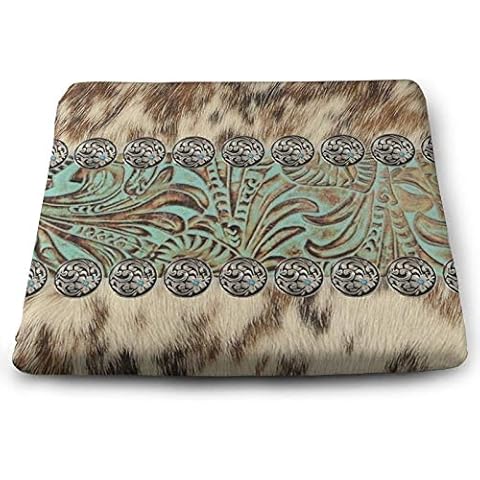 NiYoung Memory Foam Rustic Brown Teal Western Country Tooled Leather Cushion Unique Chair Seat Cushion Square Cushion Fashion Floor Pillow for Relief Back Pain Shoulder Pain Cover