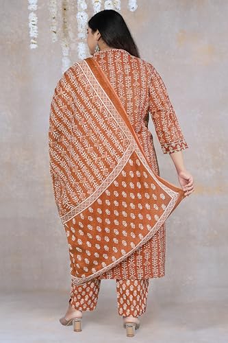 Image of MIRCHI FASHION Pure Cotton Plus Size Straight Kurta Set with Dupatta | 3 Piece Summer Ethnic Kurta Pant Set | Office Wear Salwar Suit for Women