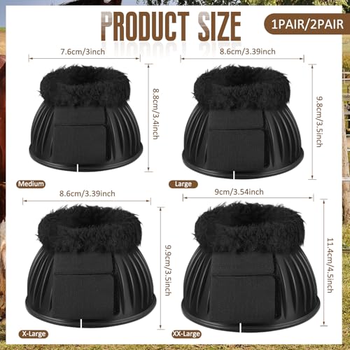 Image of Abbylike 1 Pair Fleece Horse Bell Boots Protect Against Hoof Impact Trauma, Rubber Bell Boots Horse Care for Turnout No Rub Design Comfort Quick Wrap Hook and Loop