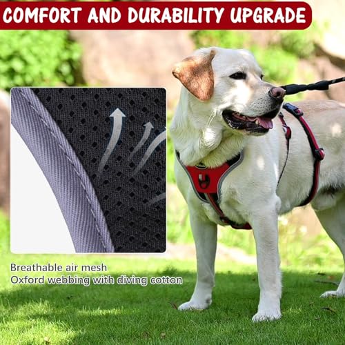 Image of Mihachi Escape Proof Dog Harness - No Pull Dog Harness with Handle, Soft Padded Reflective and Adjustable Full Body Pet Harness Vest for Medium Large Dogs Walking Hiking Training, Red Large