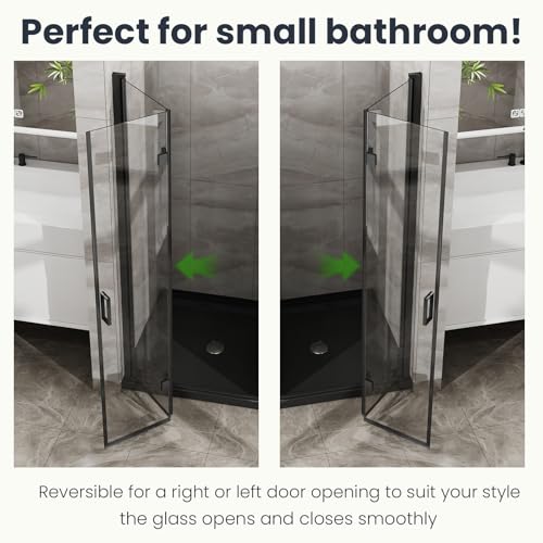 DOPERFE 34x72 Inch Bifold Frameless Shower Door - 1/4\" Tempered Glass, Foldable Swivel Design, Black Finish (Black, 34\"x 72\")