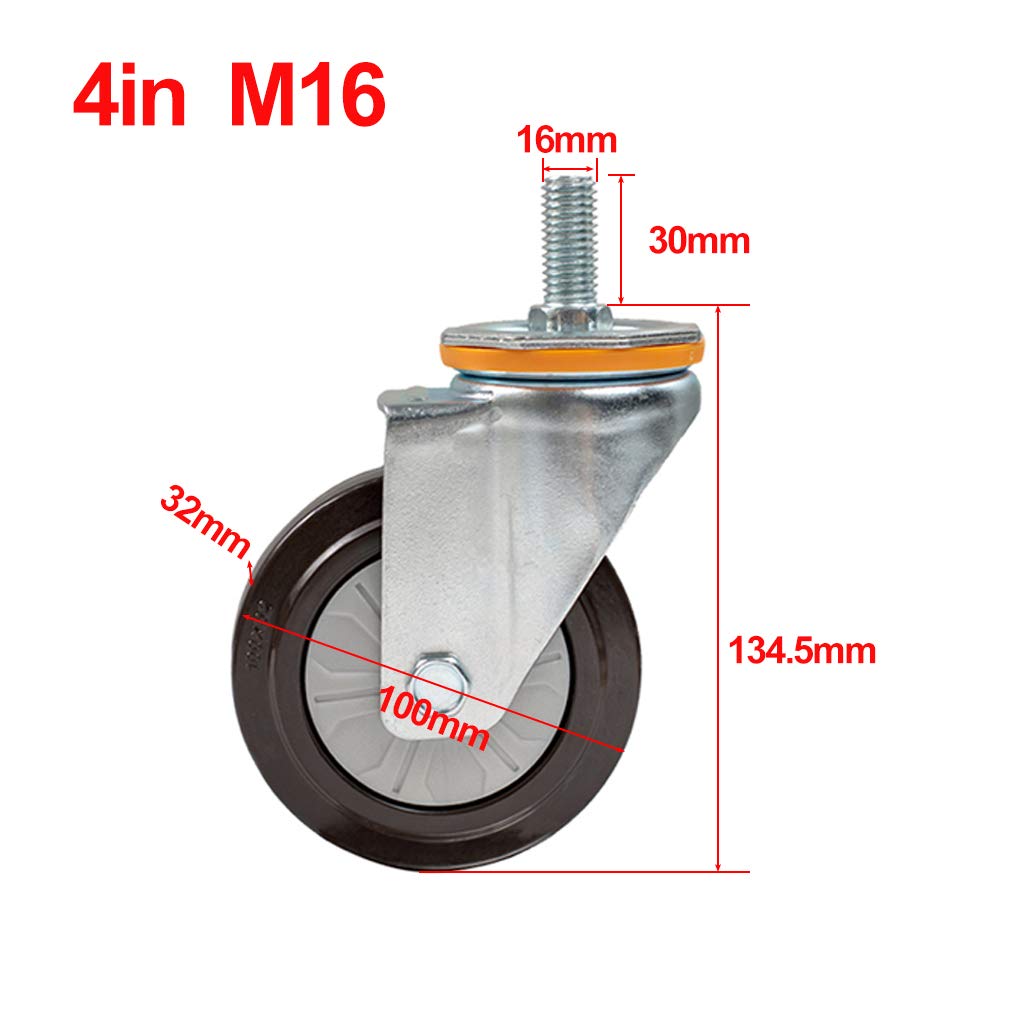 4x Lenkrollen,Möbelrollen,Transportrollen,Schwerlastrollen,M14 / M16 Drehbare Gewindestange,Mit Bremse,Maximale Tragfähigkeit 344 kg