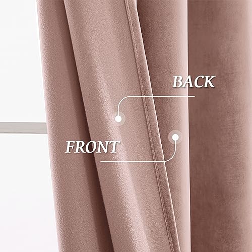 Image of RYB HOME Velvet Curtains 90 inches Long, Rod Pocket Soft Fabric Room Darkening Curtains & Drapes for Kids Girls Dormitory, Dusty Pink, W 52 x L 90 inches, 2 Panels Set | Thermal Insulated, Privacy, Sunlight UV Heat Blocking, Luxurious Decor, Dining Room Nursery, Rod Pocket, W52 x L90, 2 Panels