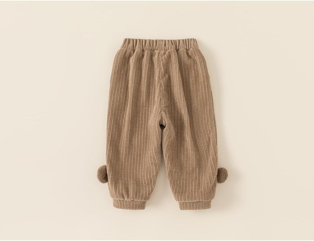 Toddler Boys Girls Cotton Casual Solid Wool Ball Pockets Pants Athletic Fall Winter Padded Leisure Jogger Sweatpants