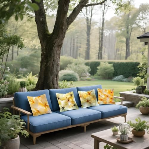 Housse de coussin 35x35 cm en lin jaune à fleur pour canapé - 4