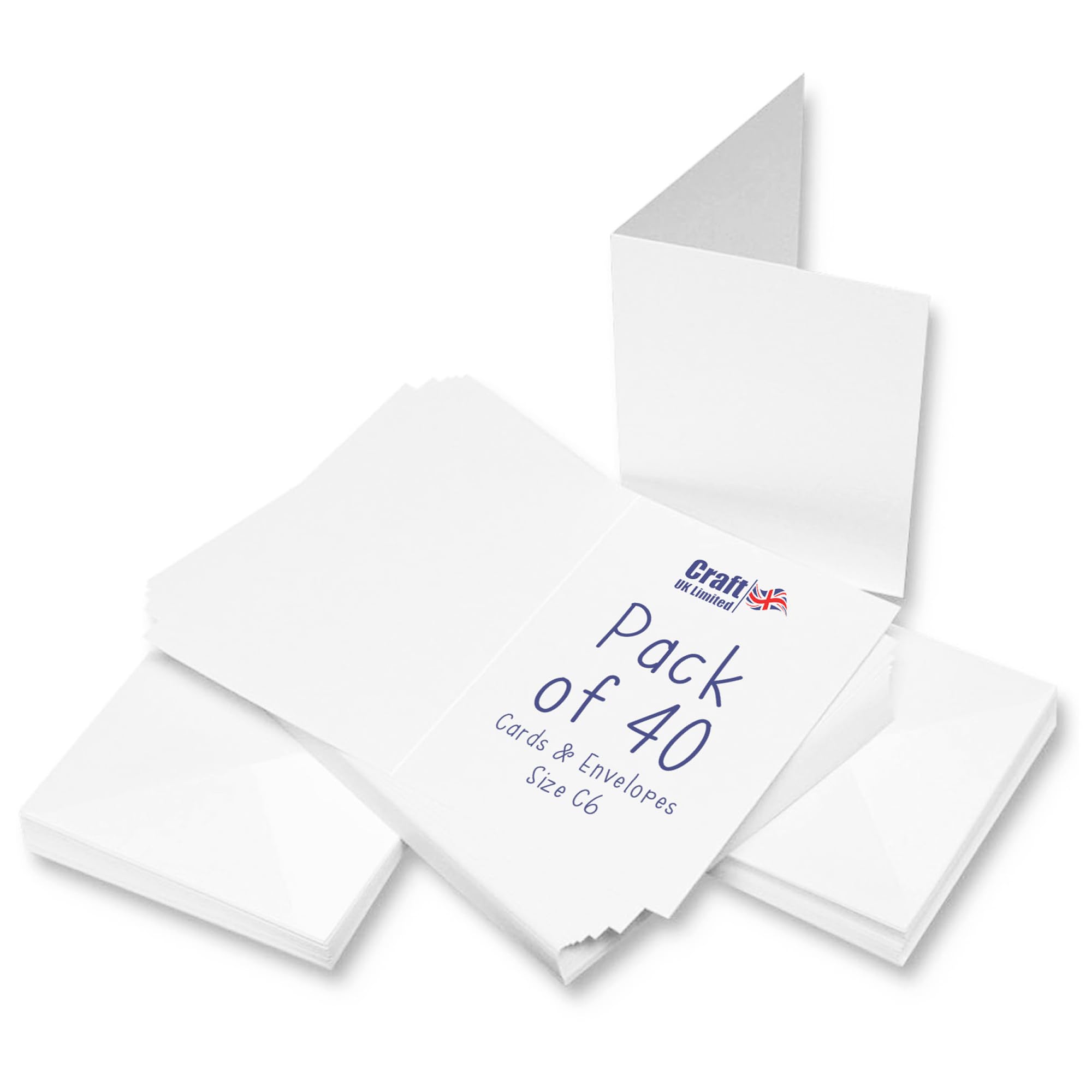 Craft UK, 40 Blank Cards and Envelopes for Card Making, 300gsm, Made in the UK, Lasting Quality, White, C6