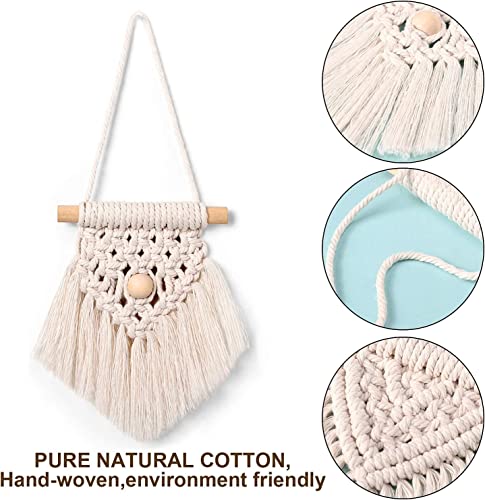 Image of Waterlily House -02 Pcs Macrame Woven Wall Hanging Small Decor Boho Chic Bohemian Home Geometric Art Decor - Beautiful Apartment Dorm Room Decoration,(Size - 20 x 33cm). (Wall Hanging, Pattern - B)