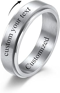 Personalized mens wedding band/black stainless steel titanium ring for him,Mens promise rings engraved,Customized engagement gifts for fiance/boyfriend,4mm/6mm/8mm/10mm bands anillos para hombre, Stainless Steel,Titanium, not known