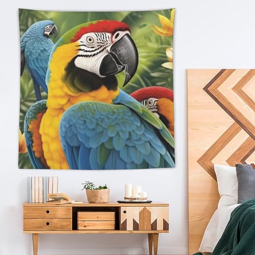Tapisserie murale avec perroquet tropical, la solution ideale pour masquer un mur abime