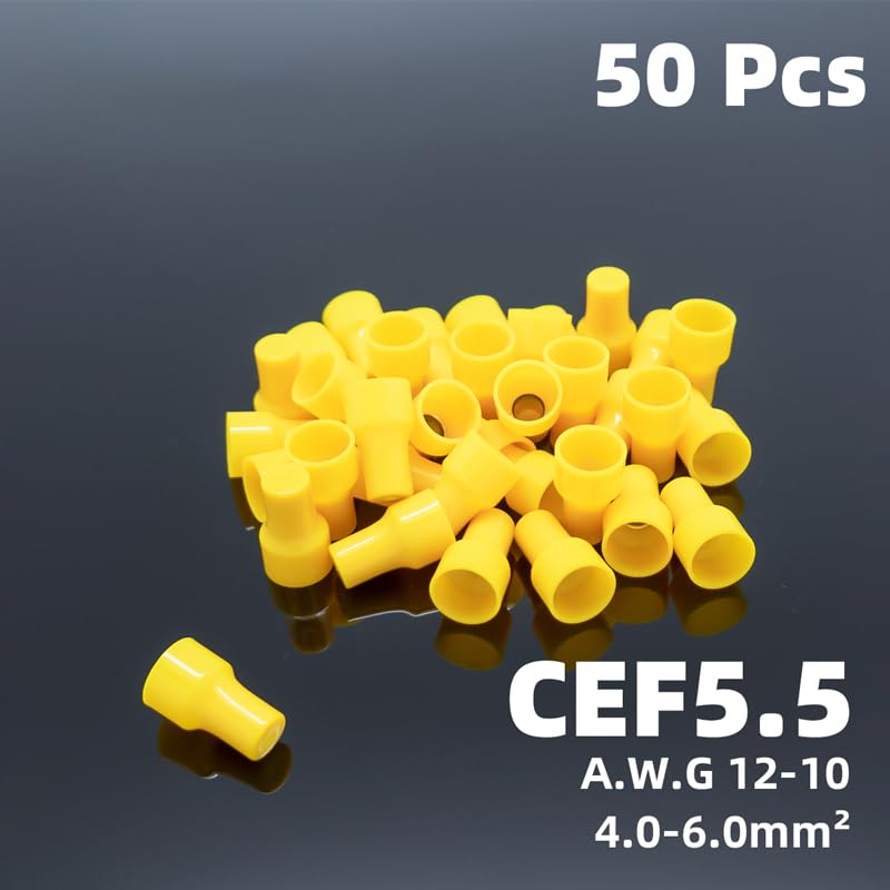 POWTAXBJGD Nylon Insulated Flat Closed End Caps Connector Use for Awg22-10 Wire Terminal Pressure Line Car Cable Crimp Splice(CEF5.5 AWG12-10)