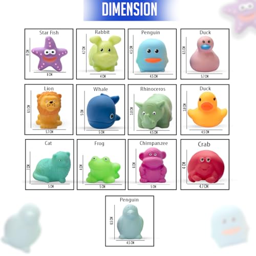 Image of Amazon Brand - Jam & Honey Baby Bath Toy Set of 13 for Toddlers I Colorful Combo of sea, Domestic and Wild Animals I Floating Chuchu Toys (Multicolor)