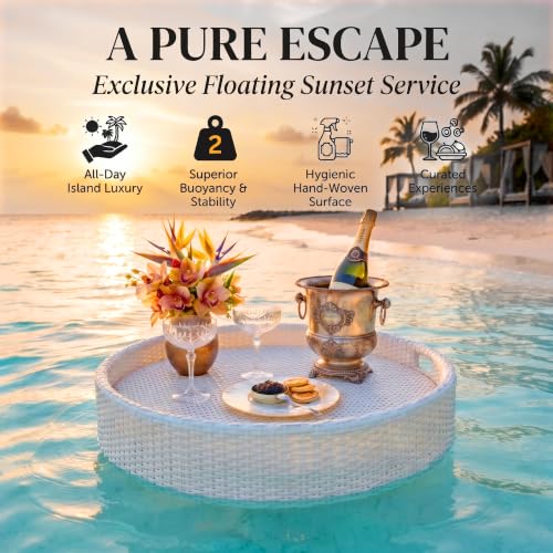 Image of BRISHI Luxury Floating Serving Tray | Swimming Pool Floats for Adults for Sandbars, Spas, Bath, and Parties | Floating Tray for Pool Serving Drinks, Brunch, Food on The Water (White)