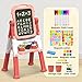 AuntyFey Easel for Kids, Toddler Easel, Double-Sided Chalk Board Kid, White Board, Kid Art Easel, Art Easel Age 4-8, Christmas Gift, Pink&Purple, Red&Pink
