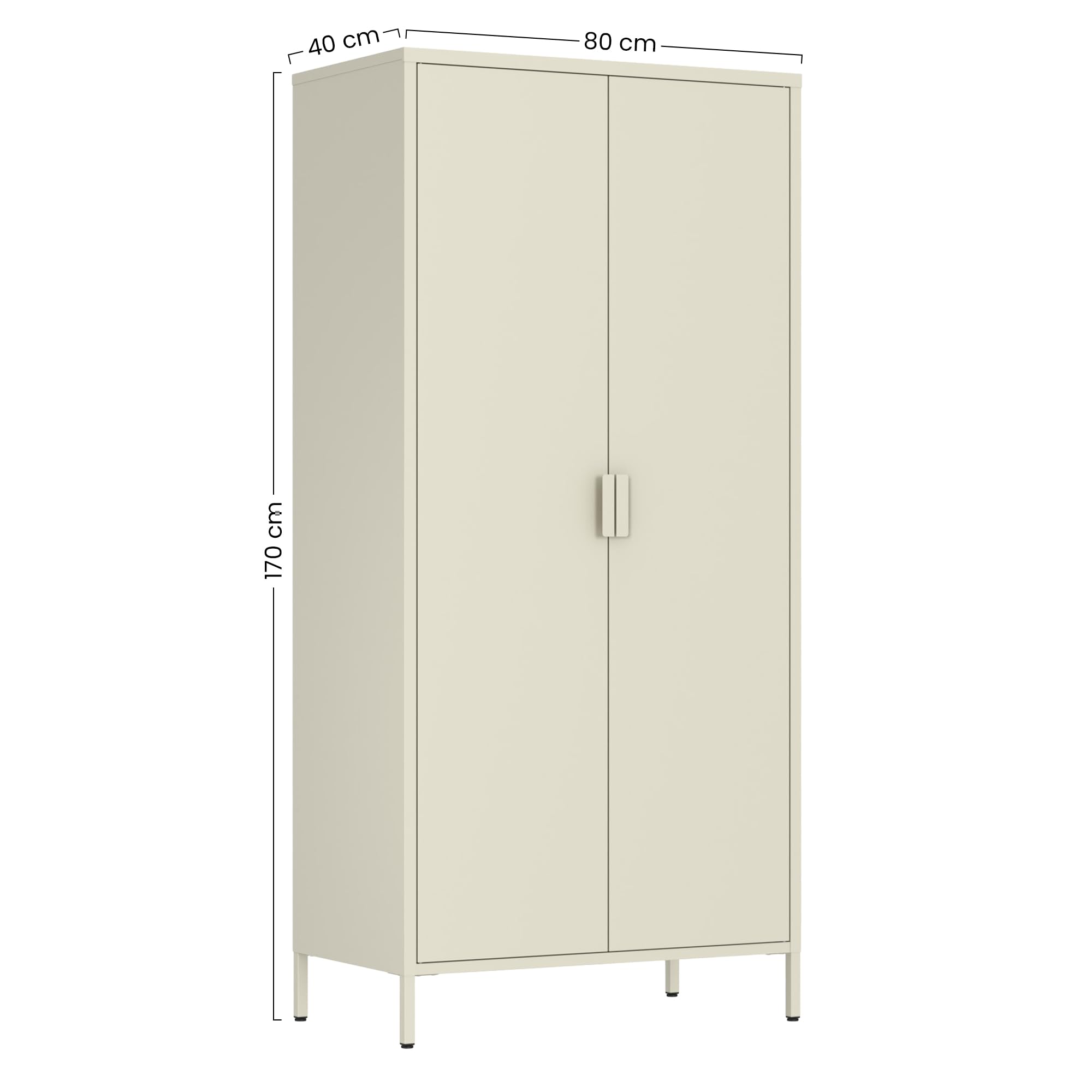 Brigros - Armadio Metallico 2 Ante Con Ripiani E Appendiabiti 80x40x170 Cm, Armadio Salvaspazio Multiuso Per Camera Da Letto, Cameretta E Mansarda, Guardaroba Moderno In Metallo Colorato (Avorio)