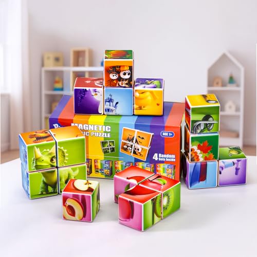 Image of Pairez Toys Magnetic Building Cubes for Toddlers, 4 Random Theme Cube Sets