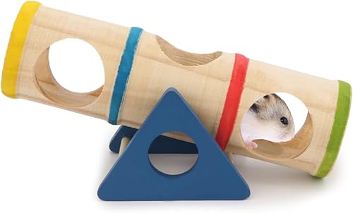 Hamster Wooden Seesaw Tunnel Toy Funny Gym Playground Exercise House for Dwarf Hamster Small Pets (Seesaw Tunnel)(Seesaw)