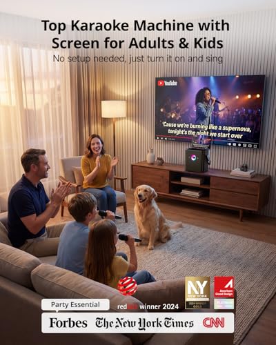 Image of Ikarao Karaoke Machine for Adults, with Lyrics Display Screen, WiFi for YouTube & Karaoke Apps, HDMI to TV, 2 Wireless Microphones, Portable Autotune EQ Karaoke Speaker for Family Home Party Camping
