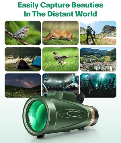 Image of Monocular Telescope 12X60 HD High Power with Smartphone Adapter Tripod Larger Vision Monoculars for Adults with BAK4 Prism & FMC Lens Suitable for Bird Watching Hiking Camping Wildlife-Green