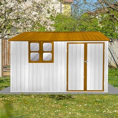 Dyncan Maximize Garden Space with 10ft x 8ft Metal Storage Shed, Durable Construction, Integrated Vents, White and Yellow