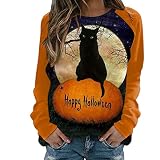 PMDKLSPQ Damen Halloween Langarm Sweatshirt Kürbisdruck Sweatshirts Oversized Kürbis-Smiley Print Pullover Tops Kapuzenpullover Hoodie Farbblock Langarmshirt Oberteile für Herbst Winter