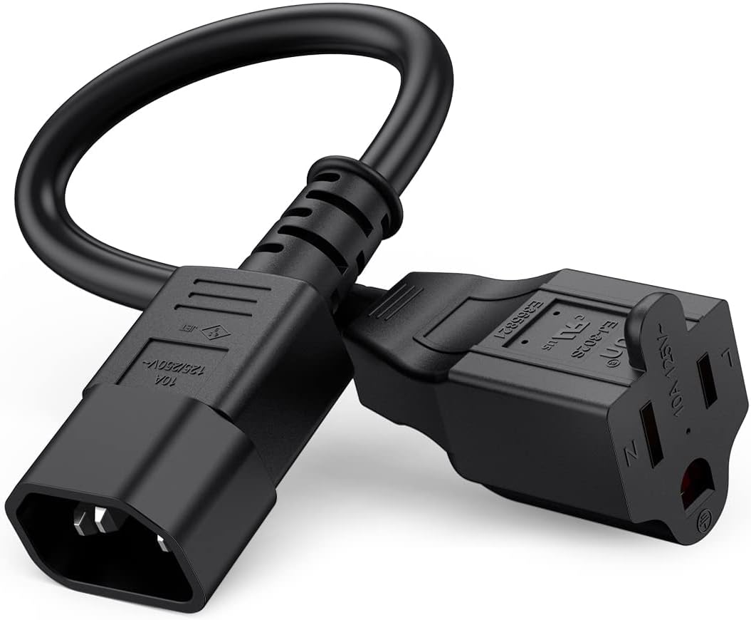CableCreation [5-Pack] 1 Feet Standard Computer Power Adapter Cord NEMA 5-15R to IEC320 C14, 0.3M / Black