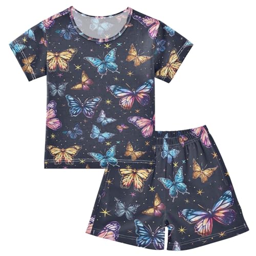 ALAZA Starry Butterfly Pajamas Set Short Sleeve Cotton Sleepwear Summer Pjs 2 Piece 5-14Y