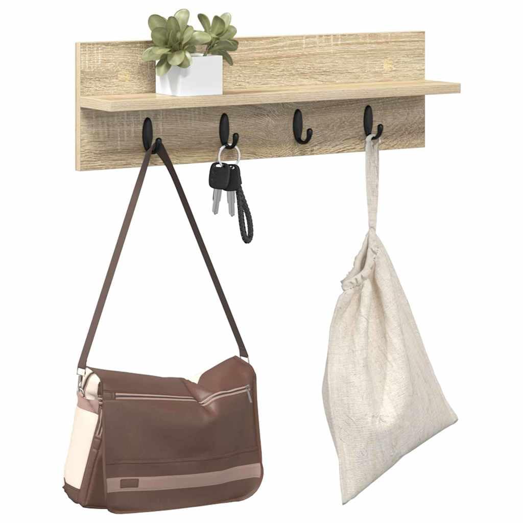 Appendiabiti da parete in rovere Sonoma, 60 cm, appendiabiti da parete in legno con ganci, appendiabiti salvaspazio per corridoio e ingresso, design moderno, 60 x 10,5 x 18 cm