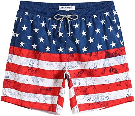 maamgic Mens Swim Shorts Quick Dry American Flag Swim Trunks Swim Suit with Mesh Lining