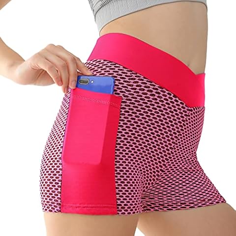 SERENYOU Women Honeycomb Yoga Shorts Ruched High Waist Gym Short Tummy Control Scrunch Butt Running Exercise Shorts Cover