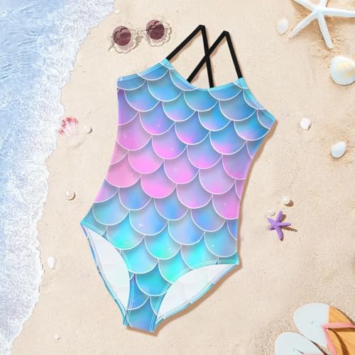 Colorful Stars Pattern Girls Swimsuits Quick Dry Crossback One Piece Beach Swimwear Bathing Suit3