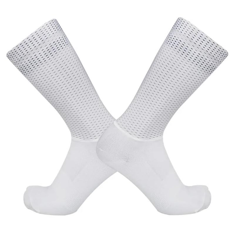 BULBEAWICK Calcetines de ciclismo Mesh Aero Calcetines deportivos de silicona de silicona refrescante y transpirable de carreras de verano antideslizantes (blanco)