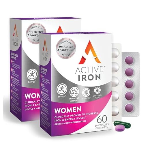 Active Iron for Women, Non-Constipating, 30 Active Iron High Potency Capsules with 30 Multivitamin Tablets, Helps Strengthen Your Immune System, 2 Pack