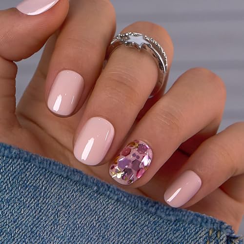 Image of CurvLife Press On Nails Extra Short - Soft Gel Oval Fake Nails, Reusable Glue On Nail Kit with Adhesive Tabs, Natural Fit & Salon-Quality for Women & Girls (Dream Spark)