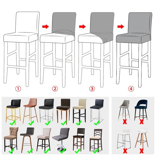 Image of Lellen Bar Stool Covers Set of 4- Jacquard Bar Stool Chair Cover with Backs,Barstool Covers Slipcovers,Stretch Barstool Seat Covers,Chair Protector Covers for Kitchen Dining Room Counter Island