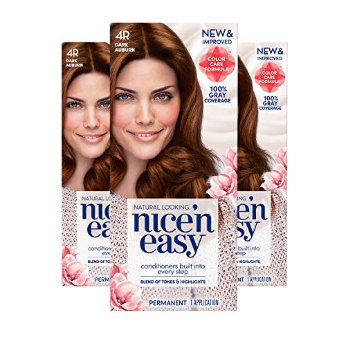 Clairol Nice 'n Easy Permanent Hair Color, 4R Dark Auburn, 3 Count Allergy Gentle Single-Step Hair Dye with Conditioners, Natural-Looking Color, Salon Highlights, Grey Coverage