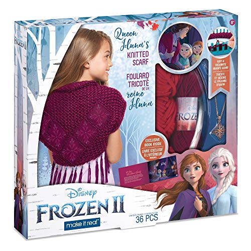 Make It Real - Disney Frozen 2 Queen Iduna's Knitted Scarf DIY Arts and Crafts Kit Guides Kids to Crochet Queen Iduna's Shawl with Acrylic Yarn and Magical Frozen 2 Embellishments