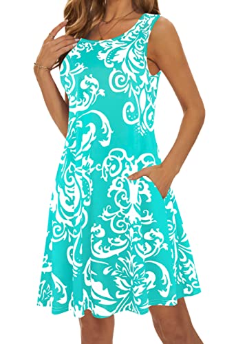 Image of Summer Dresses for Women 2026 Casual Sundresses Beach Cover Ups Sleeveless Tshirt Swing Dress with Pockets