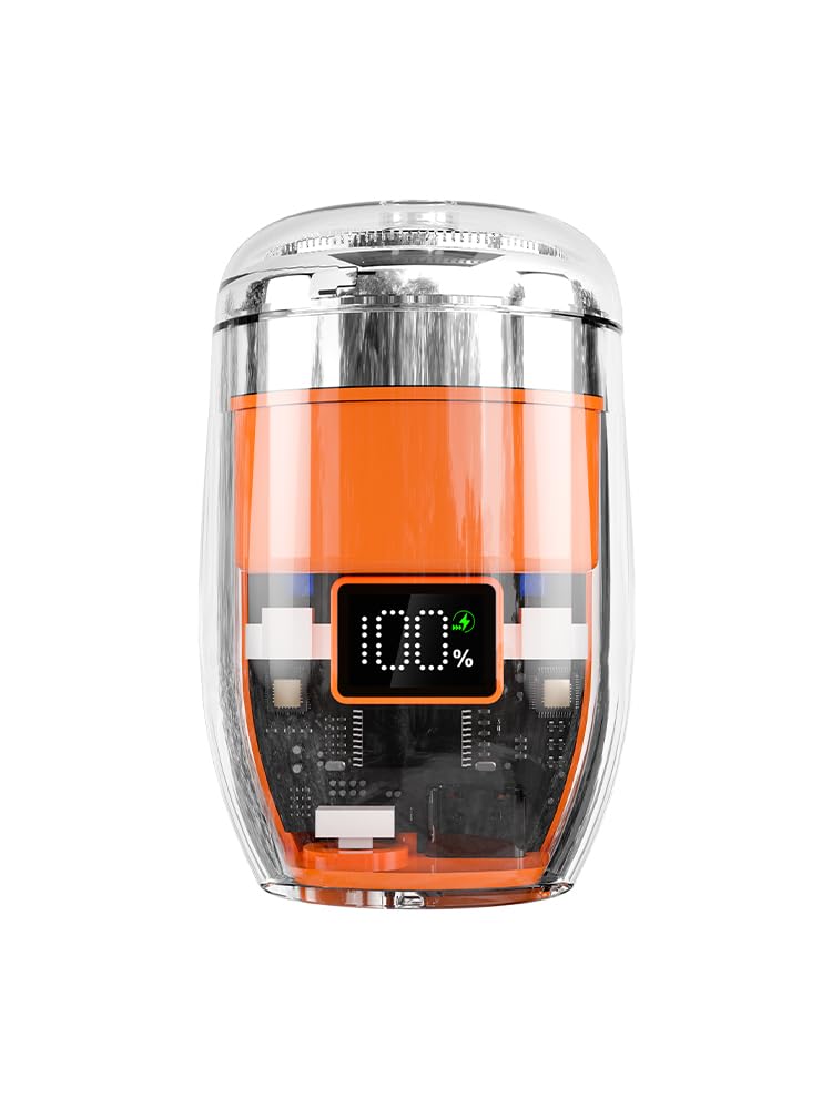 Compact Powerful Electric Razor for Men - Type C Fast Charging, Portable Men's Shaver with One-Button Use (Orange)
