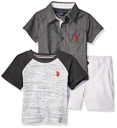 U.S. Polo Assn. boys Short Sleeve Shirt, T-shirt and Short Set
